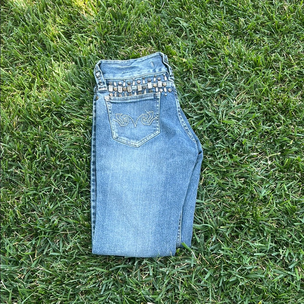 Vintage ROSH Women's Blue Jeans with Embellished Pockets